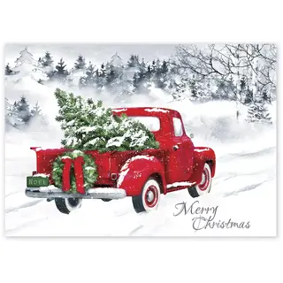 Custom Vintage Business Christmas Cards - Tree in the Back of a Red Truck