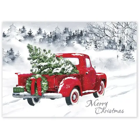 Custom Vintage Business Christmas Cards - Tree in the Back of a Red Truck