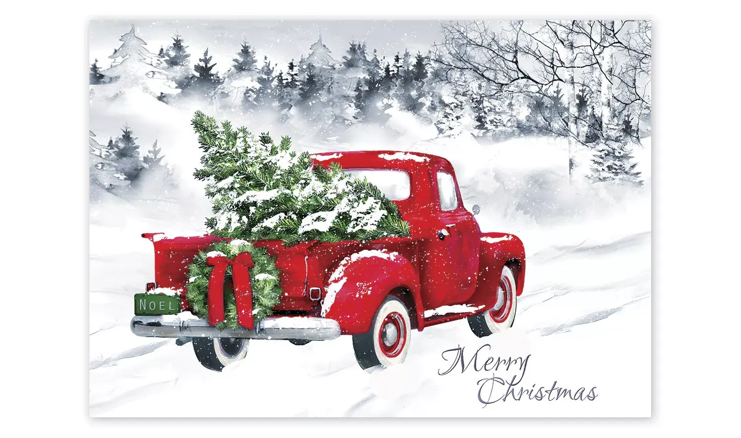 Custom Vintage Business Christmas Cards - Tree in the Back of a Red Truck