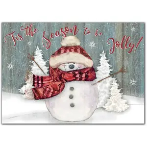 Custom Business Holiday Greeting Cards - Snowman with Red Scarf and Hat