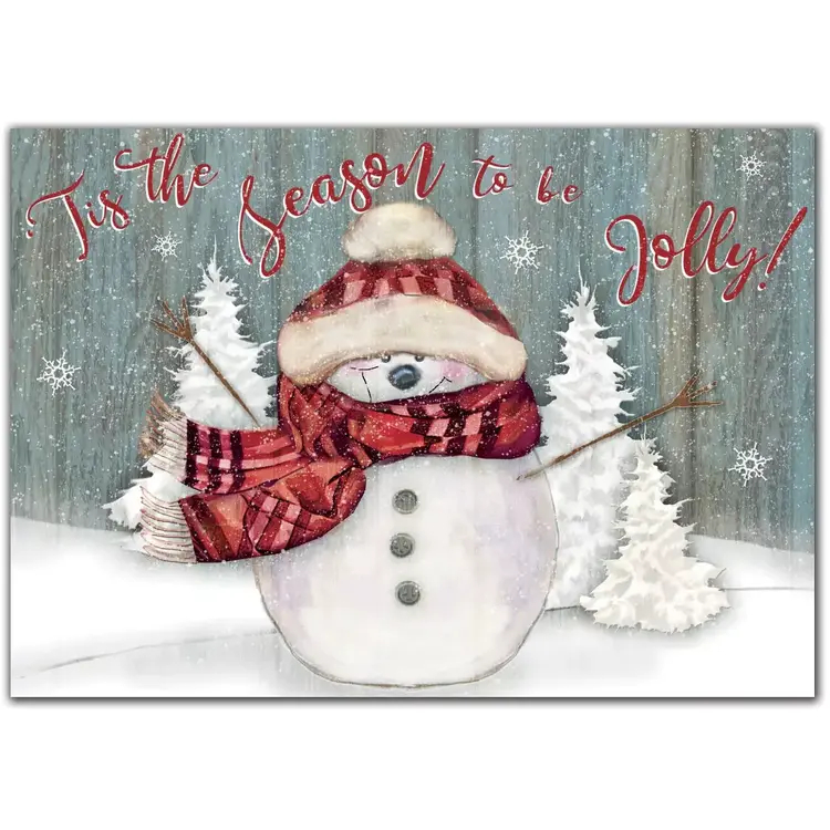 Custom Business Holiday Greeting Cards - Snowman with Red Scarf and Hat