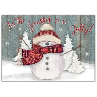 Custom Business Holiday Greeting Cards - Snowman with Red Scarf and Hat