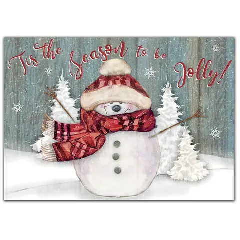 Custom Business Holiday Greeting Cards - Snowman with Red Scarf and Hat