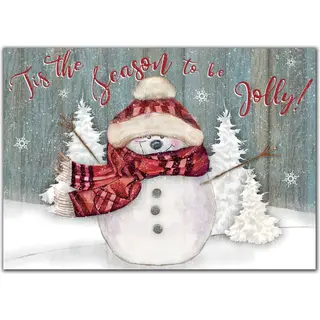 Custom Business Holiday Greeting Cards - Snowman with Red Scarf and Hat