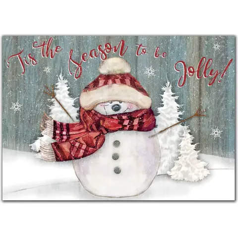 Custom Business Holiday Greeting Cards - Snowman with Red Scarf and Hat