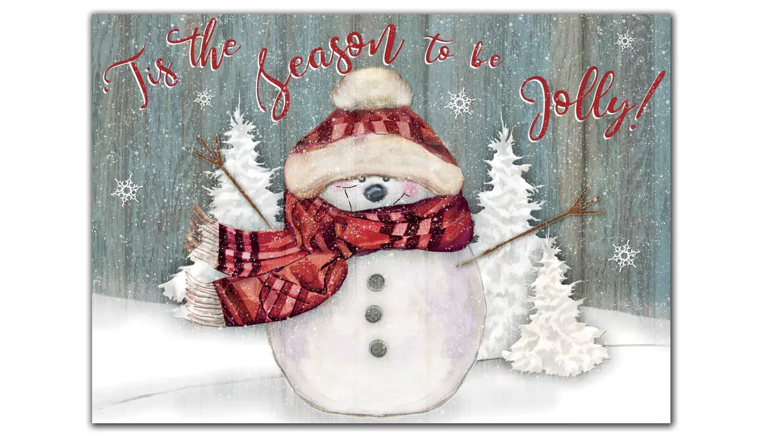 Custom Business Holiday Greeting Cards - Snowman with Red Scarf and Hat