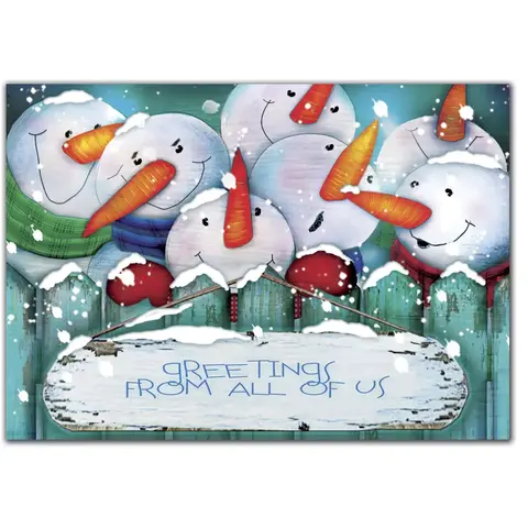 Custom Business Holiday Greeting Cards - Seven Snowmen with Carrot Nose