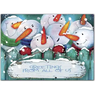 Custom Business Holiday Greeting Cards - Seven Snowmen with Carrot Nose