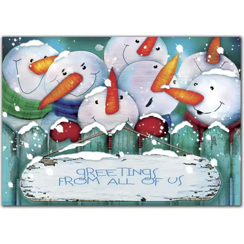 Custom Business Holiday Greeting Cards - Seven Snowmen with Carrot Nose