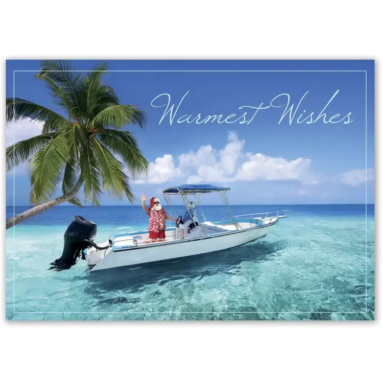 Custom Santa Holiday Cards - Santa Claus on a Tropical Boat 