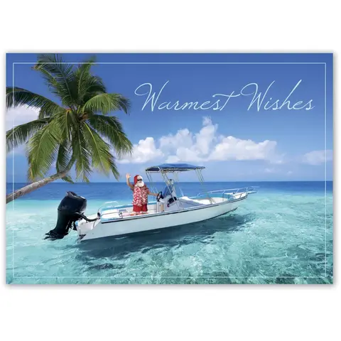 Custom Santa Holiday Cards - Santa Claus on a Tropical Boat 