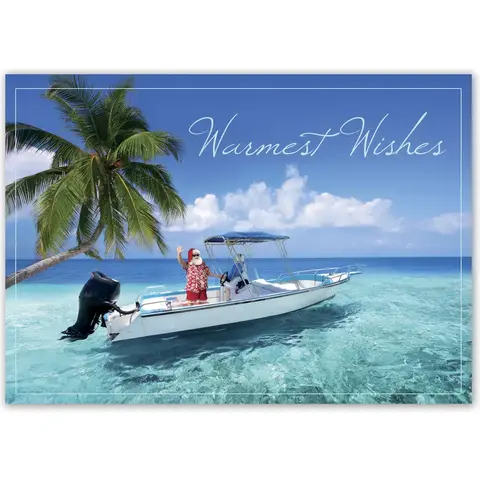 Custom Santa Holiday Cards - Santa Claus on a Tropical Boat 