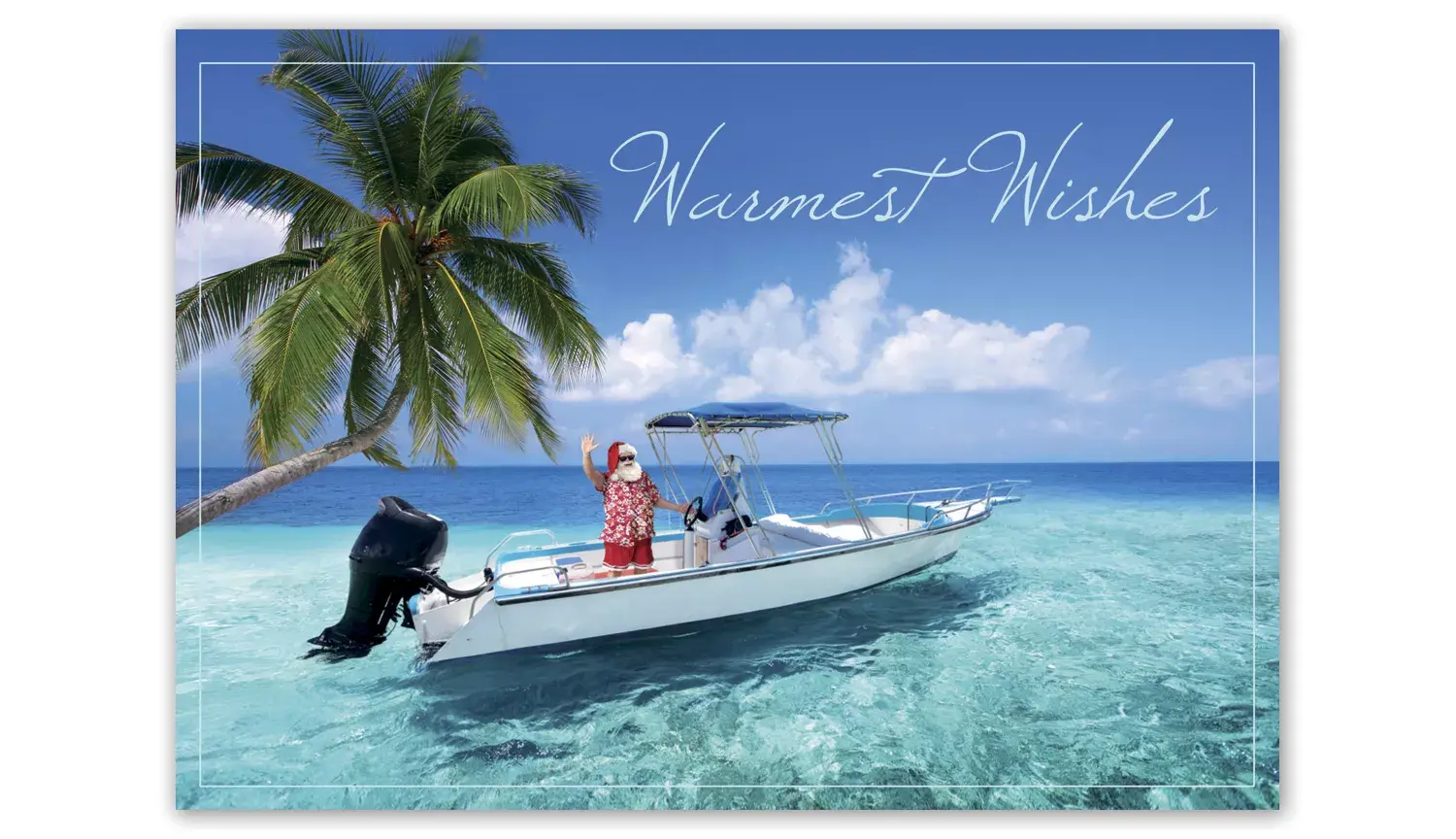 Custom Santa Holiday Cards - Santa Claus on a Tropical Boat 