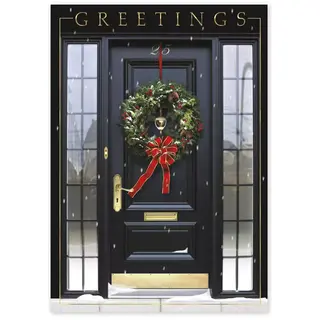 Customized Holiday Cards - Black and Gold Door with Wreath