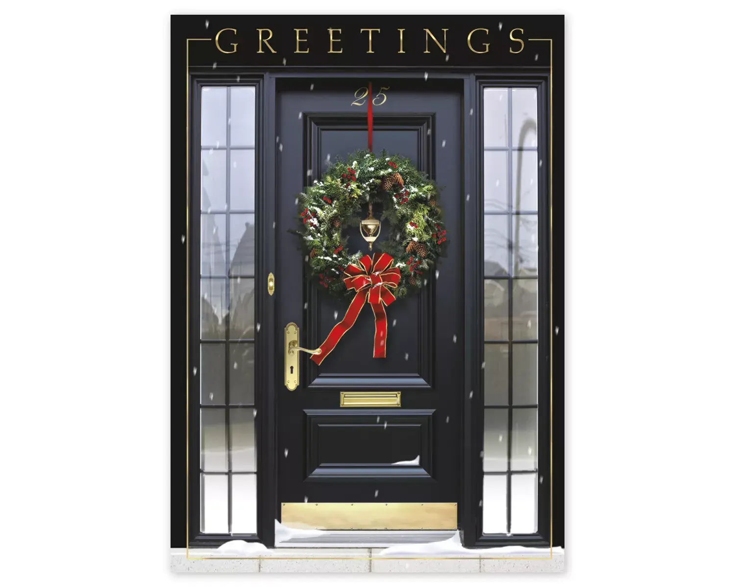 Customized Holiday Cards - Black and Gold Door with Wreath