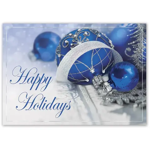 Business Holiday Cards - Blue Ornaments with Silver Accents