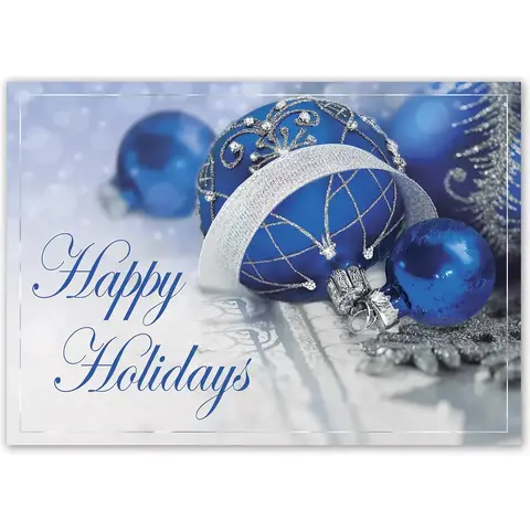 Business Holiday Cards - Blue Ornaments with Silver Accents