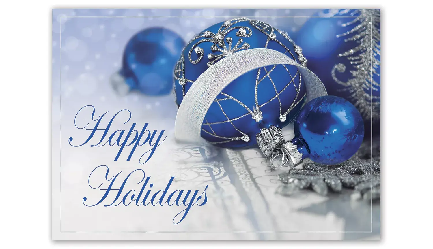 Business Holiday Cards - Blue Ornaments with Silver Accents