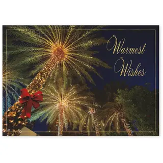 Custom Holiday Greeting Cards - Tropical Lit Palm Trees
