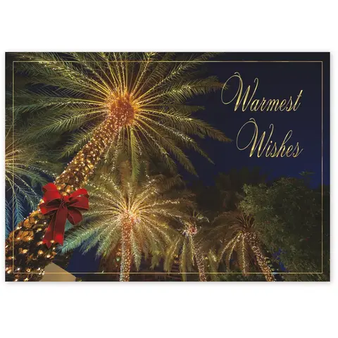 Custom Holiday Greeting Cards - Tropical Lit Palm Trees