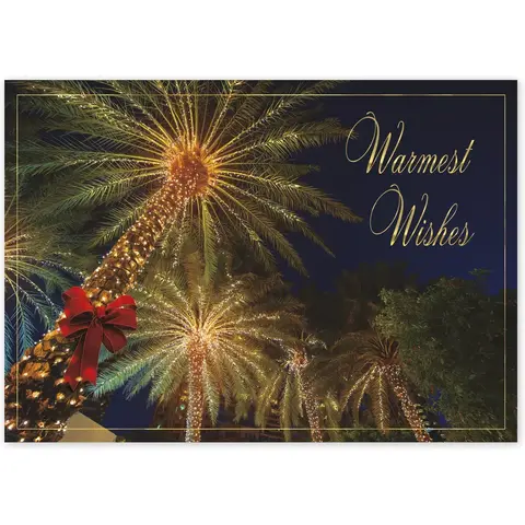 Custom Holiday Greeting Cards - Tropical Lit Palm Trees