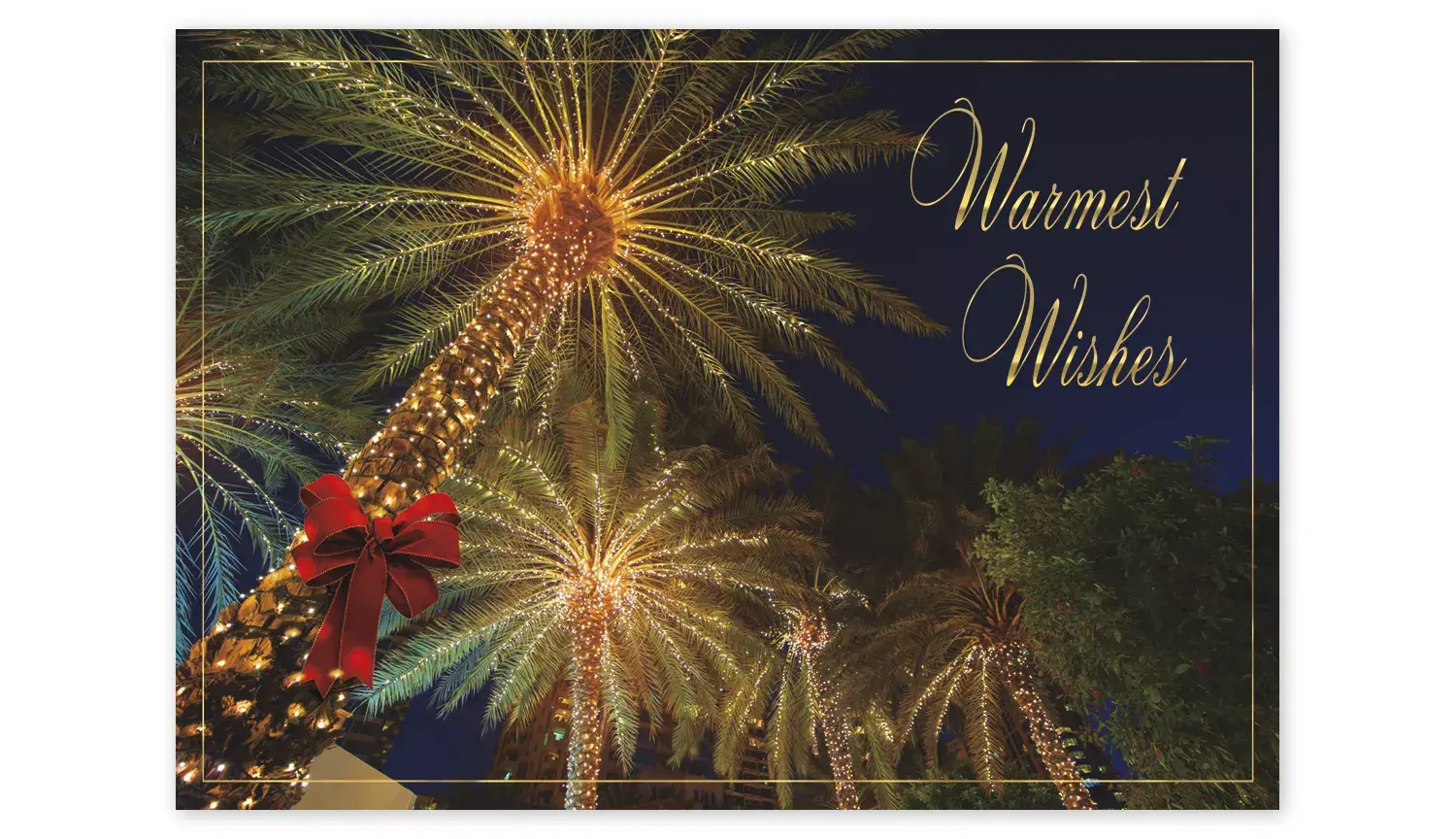 Custom Holiday Greeting Cards - Tropical Lit Palm Trees