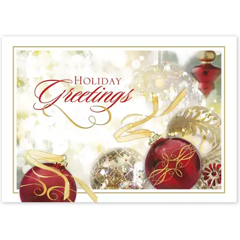 Custom Holiday Cards - Red and Gold Ornaments