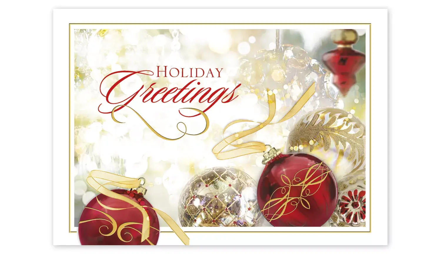 Custom Holiday Cards - Red and Gold Ornaments