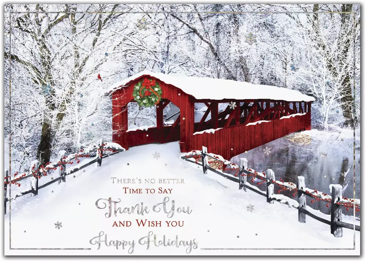 Custom Printed Holiday Cards - Snow-Covered Bridge
