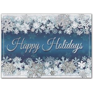 Custom Printed Holiday Cards - Silver and Blue Snowflakes 
