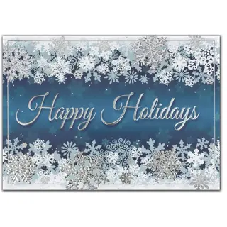 Custom Printed Holiday Cards - Silver and Blue Snowflakes 