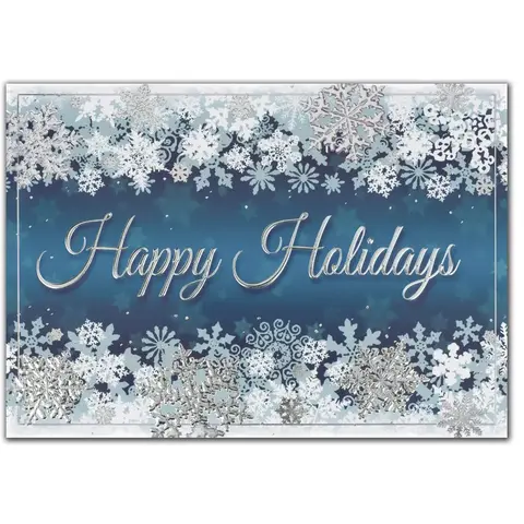 Custom Printed Holiday Cards - Silver and Blue Snowflakes 