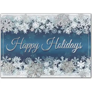 Custom Printed Holiday Cards - Silver and Blue Snowflakes 