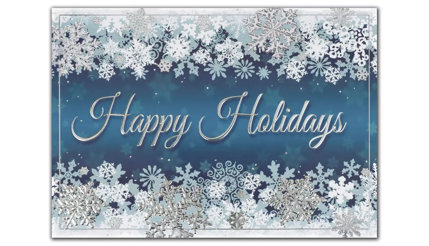 Custom Printed Holiday Cards - Silver and Blue Snowflakes 