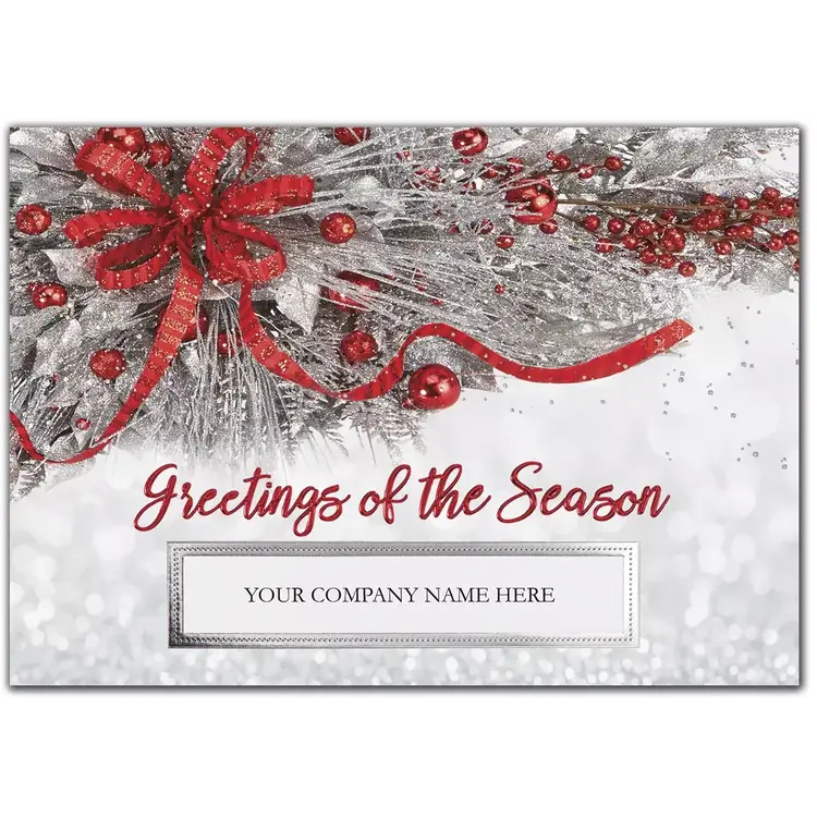 Custom Business Holiday Cards - Silver and Red