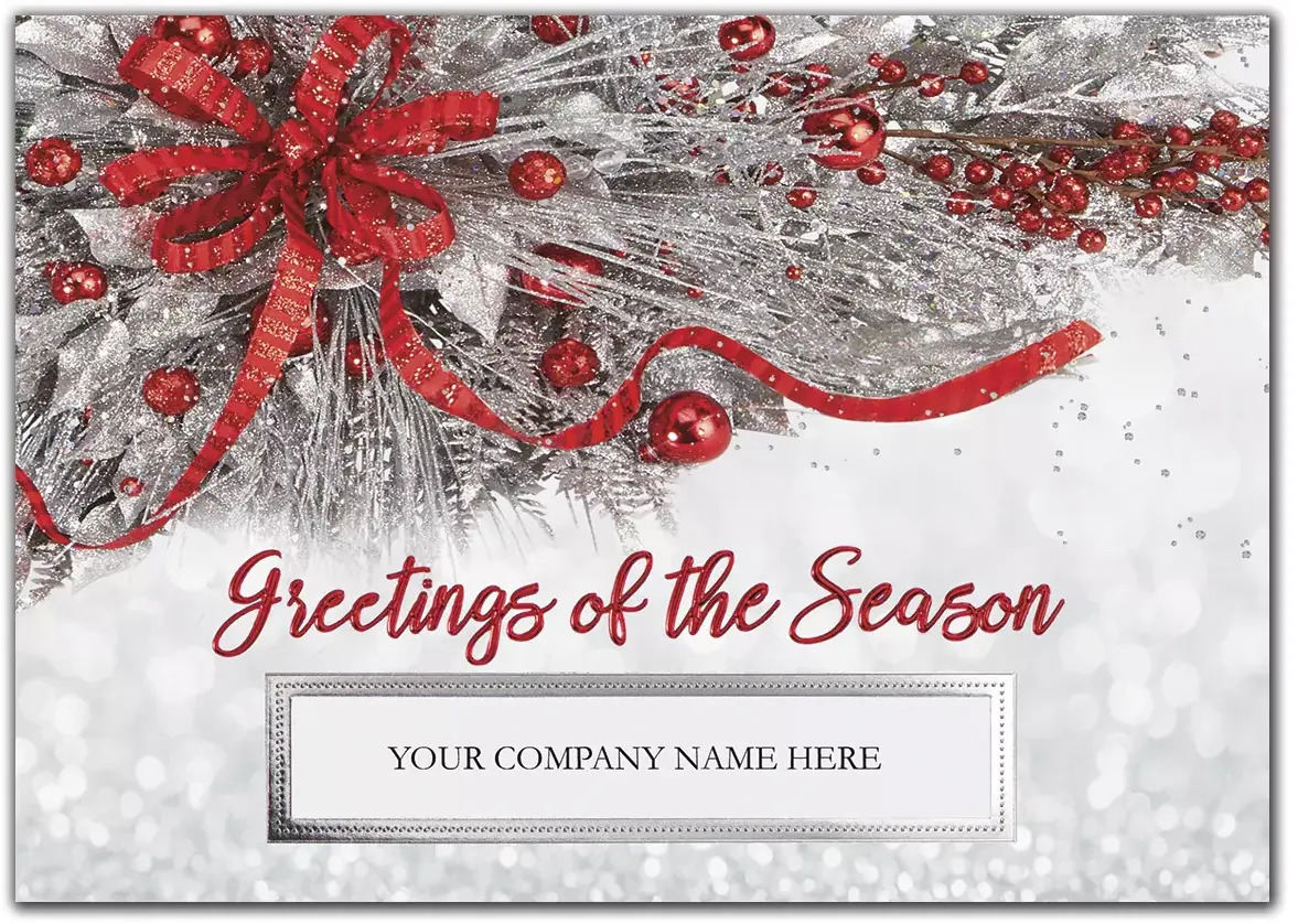 Custom Business Holiday Cards - Silver and Red