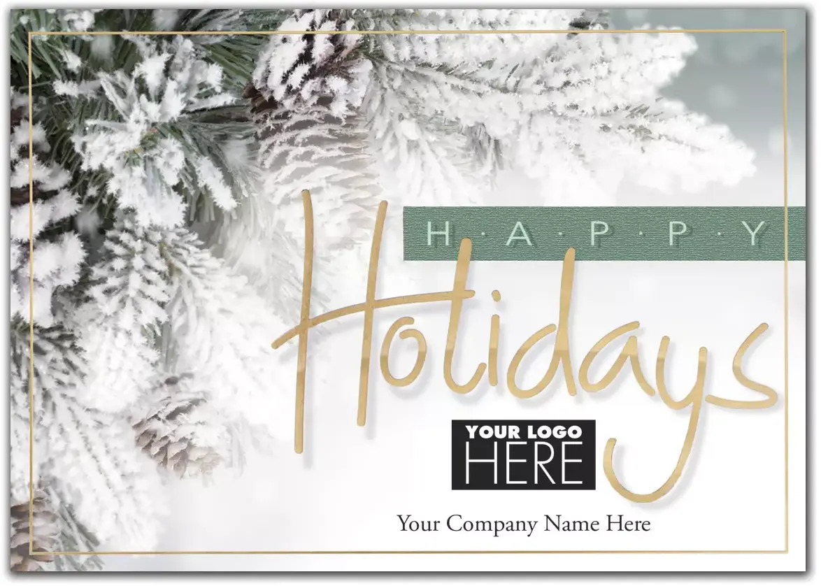Custom Company Holiday Logo Cards - Evergreen & Gold