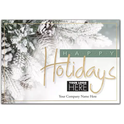Custom Company Holiday Logo Cards - Evergreen & Gold