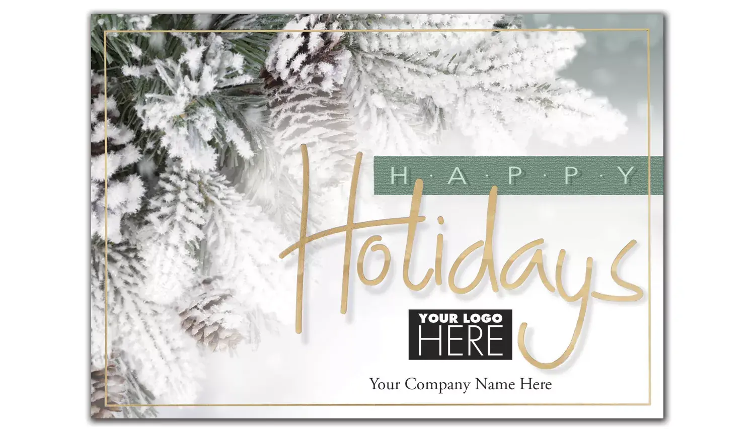 Custom Company Holiday Logo Cards - Evergreen & Gold