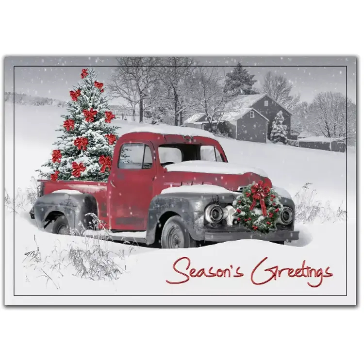 Custom Christmas Tree Cards | Red Truck in Snow