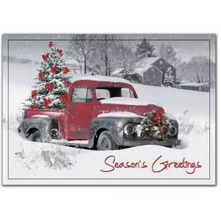 Custom Christmas Tree Cards | Red Truck in Snow