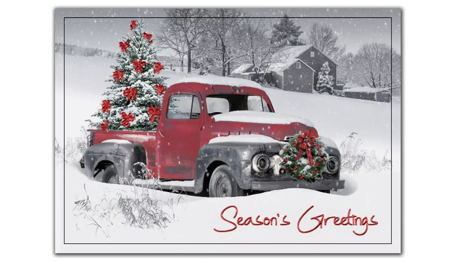 Custom Christmas Tree Cards | Red Truck in Snow