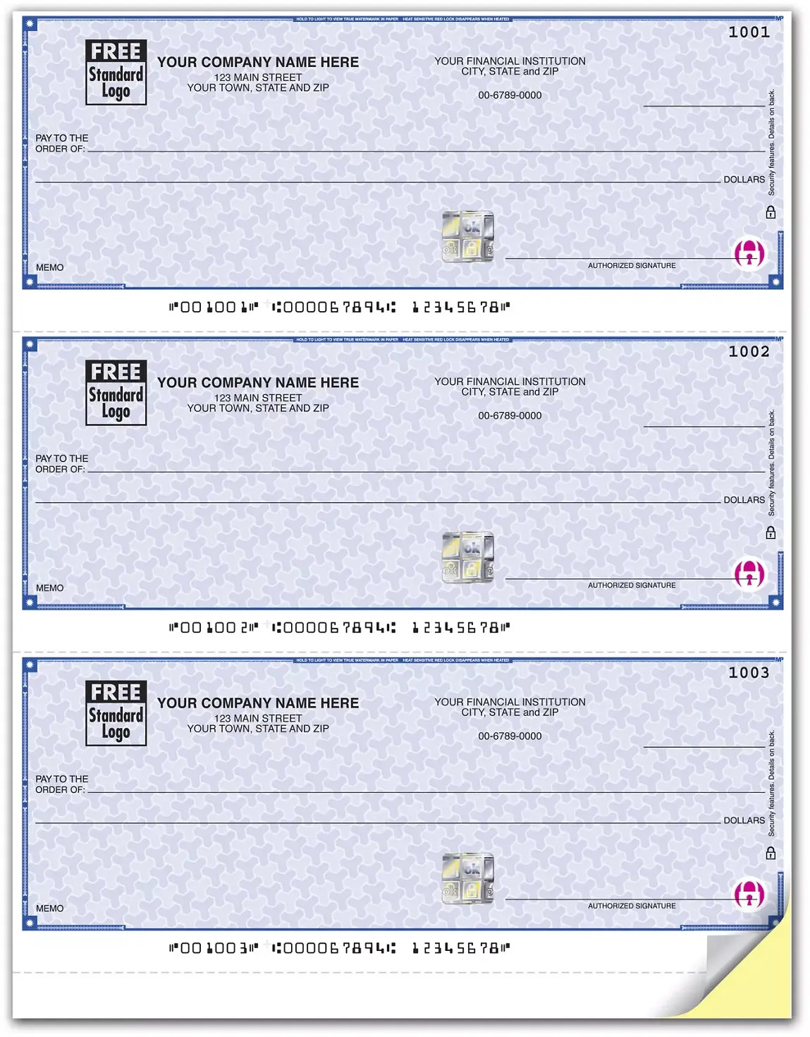 Printing of foil hologram MYOB business check