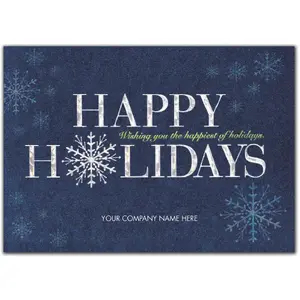 Custom Business Holiday Cards - Silver and Blue Snowflakes