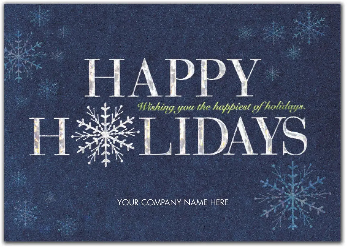 Custom Business Holiday Cards - Silver and Blue Snowflakes