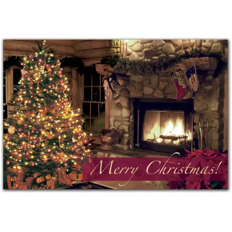 Custom Printed Christmas Postcards - The Night Before Fireplace and Tree