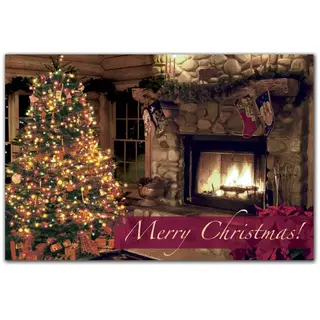 Custom Printed Christmas Postcards - The Night Before Fireplace and Tree