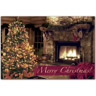 Custom Printed Christmas Postcards - The Night Before Fireplace and Tree