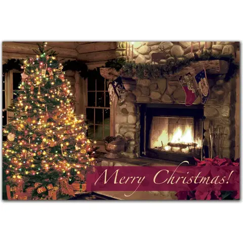 Custom Printed Christmas Postcards - The Night Before Fireplace and Tree