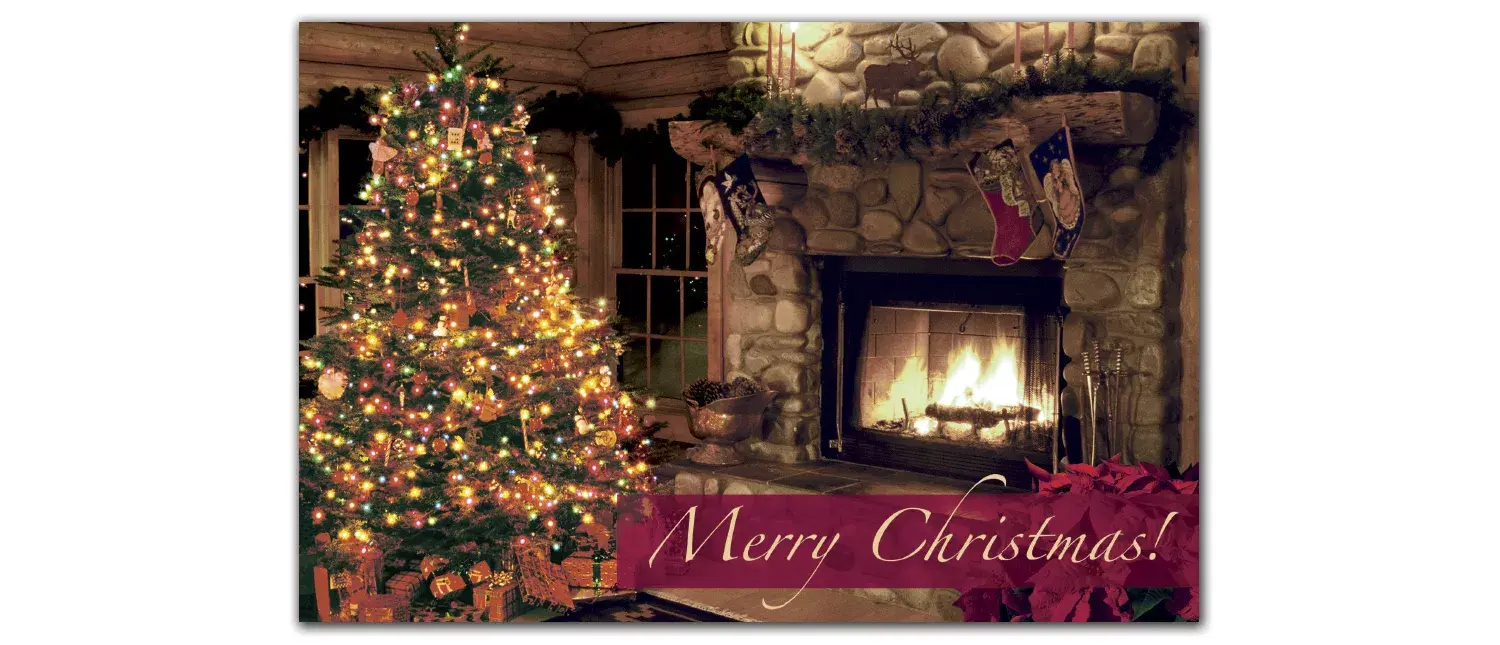 Custom Printed Christmas Postcards - The Night Before Fireplace and Tree